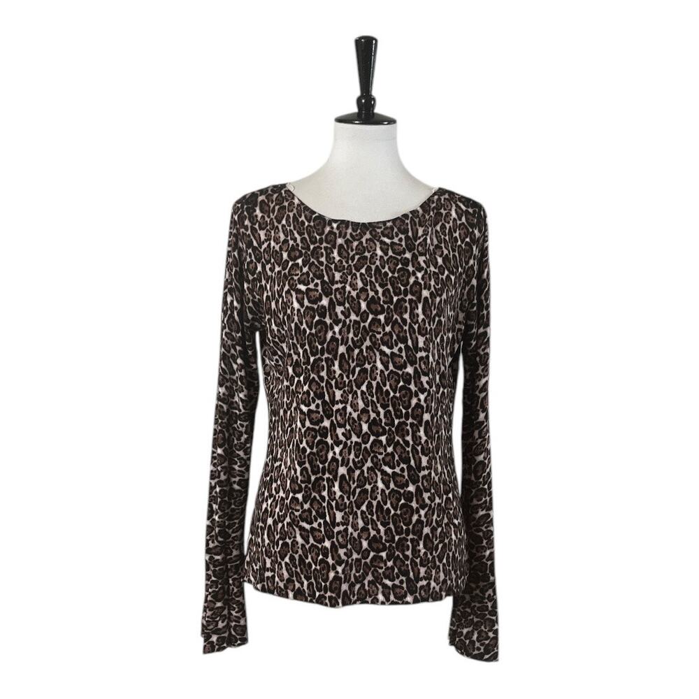 White House Black Market WHBM Leopard Bell Sleeve Crew Neck Sweater Size Small